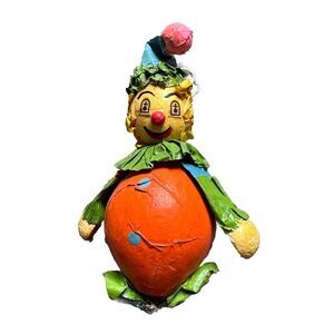 Vintage Paper Mache Clown Ornament Garden Path Imports Orange Green Christmas